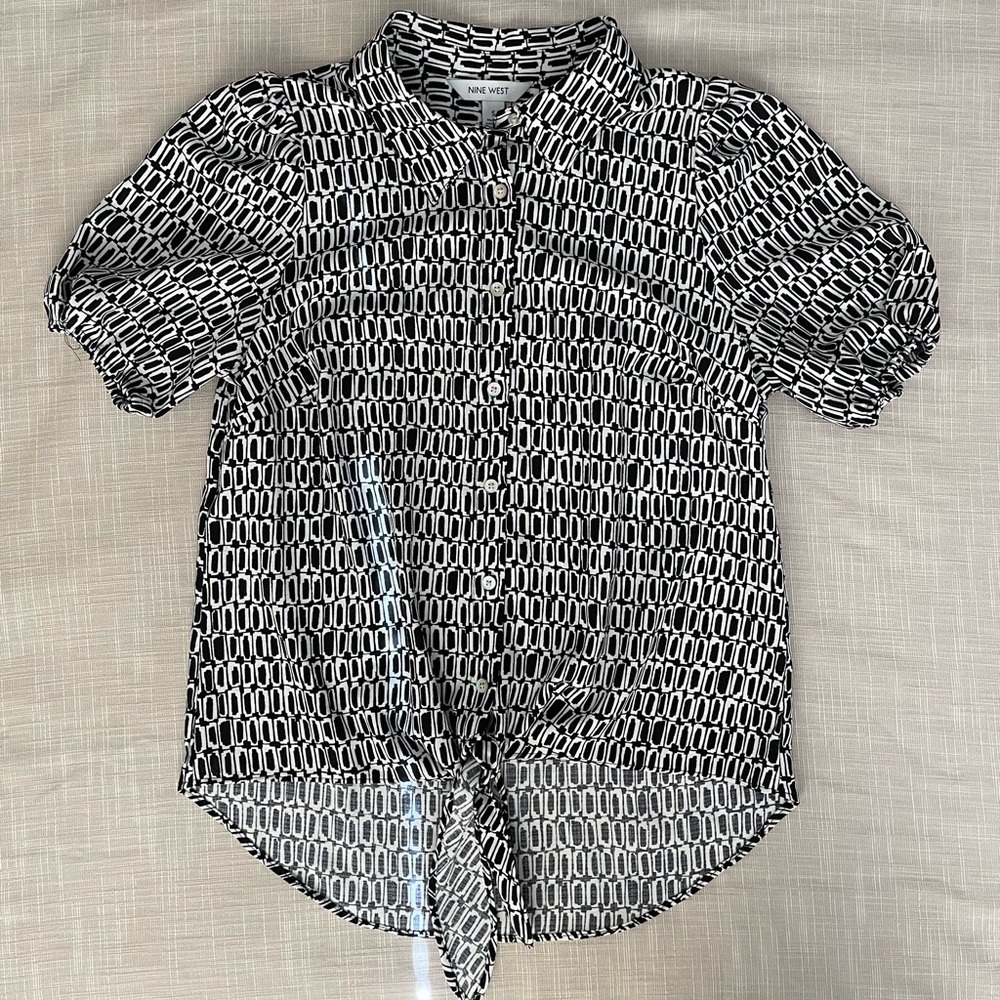 Nine West Vintage Y2K Black And White Academia Button Down Blouse Maximalism - Picture 4 of 10